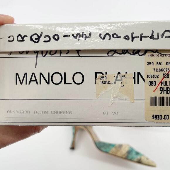 Manolo Balhnik Retro Turquoise Teju Lizard Pointed Toe D'Orsay Heel IT 39.5 - Picture 12 of 12